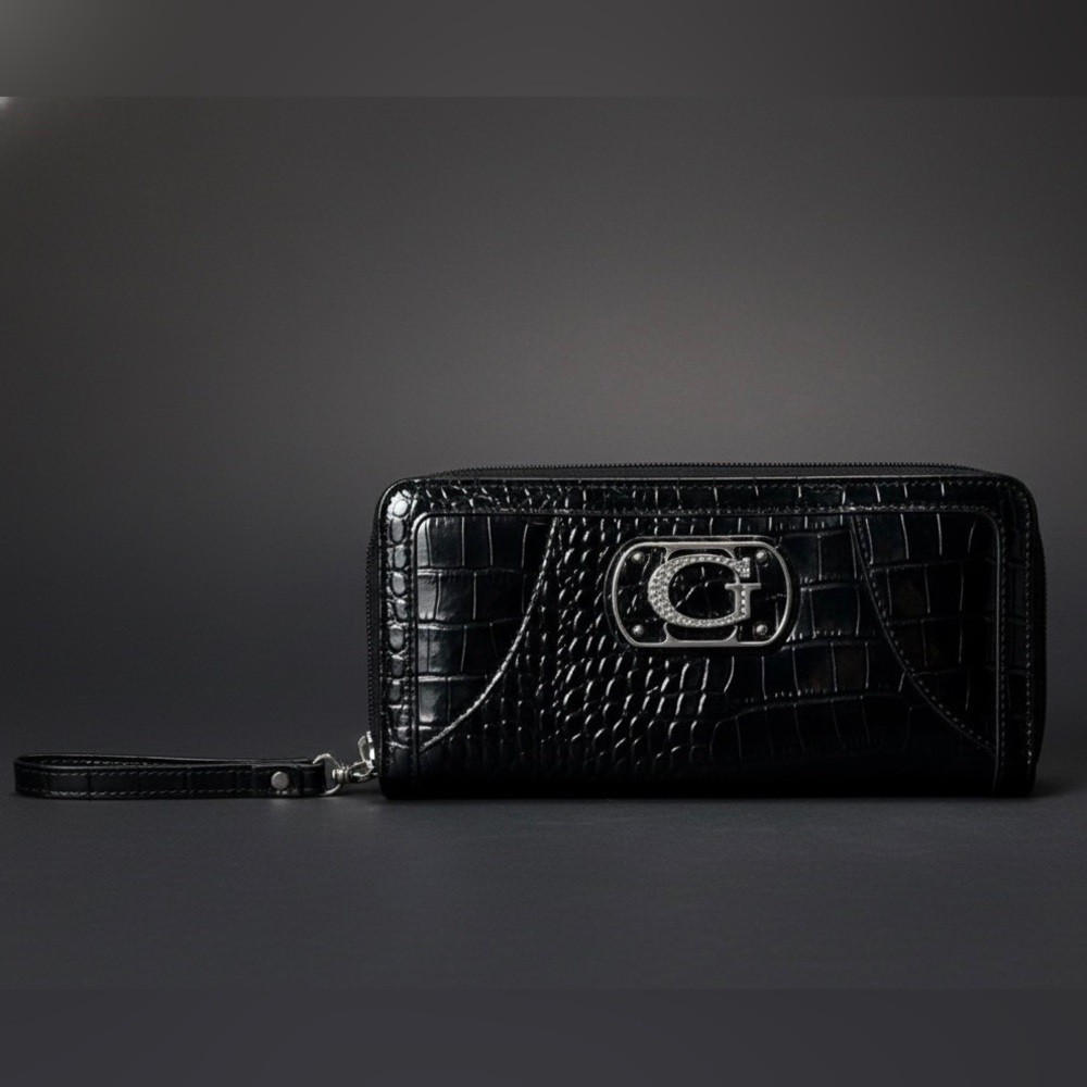 Guess Zip Around Wristlet Wallet Small Evening Clutch Black
